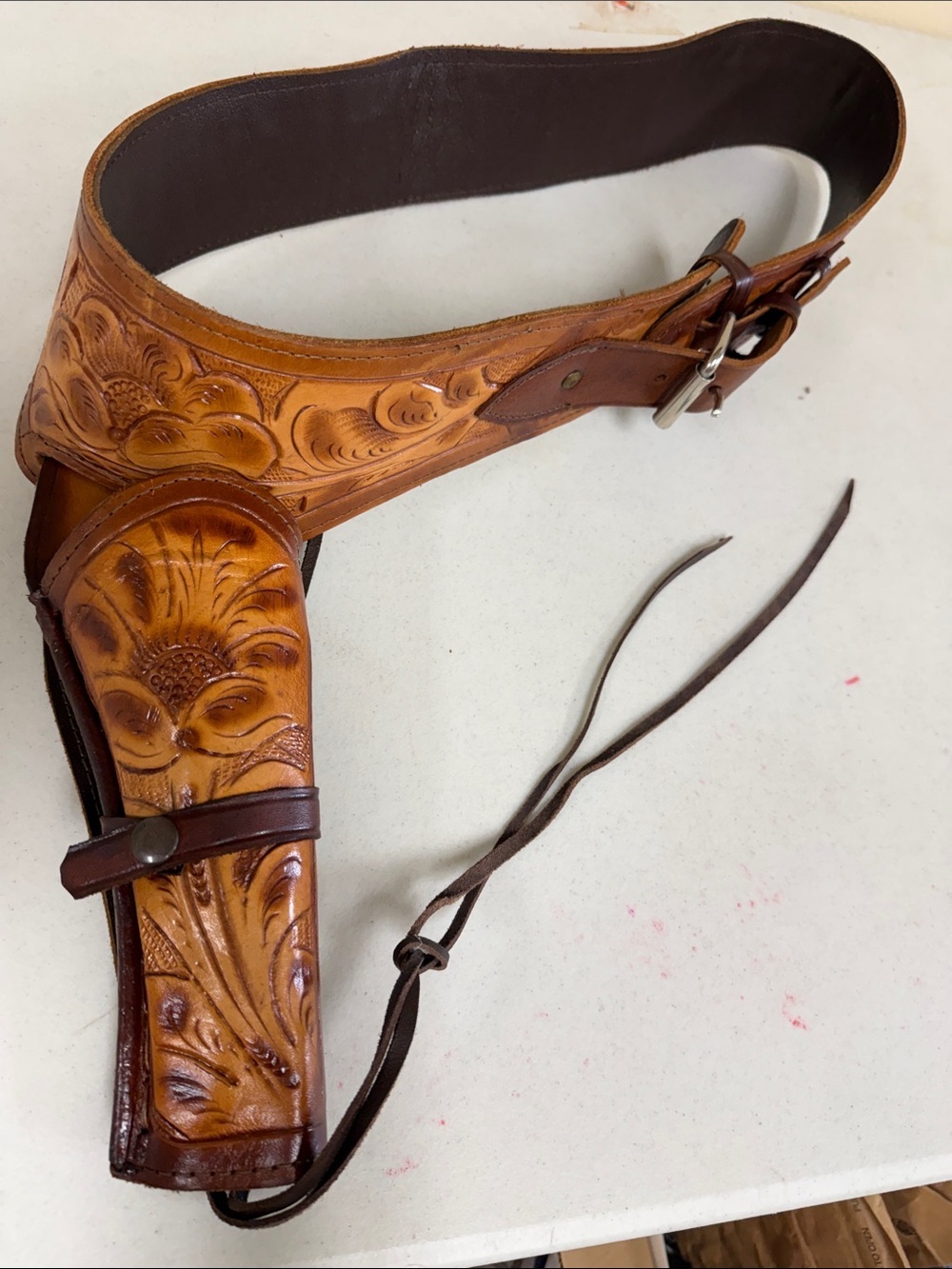 Hand-Tooled Leather Holster Belt in Tan Brown - Men's Accessories